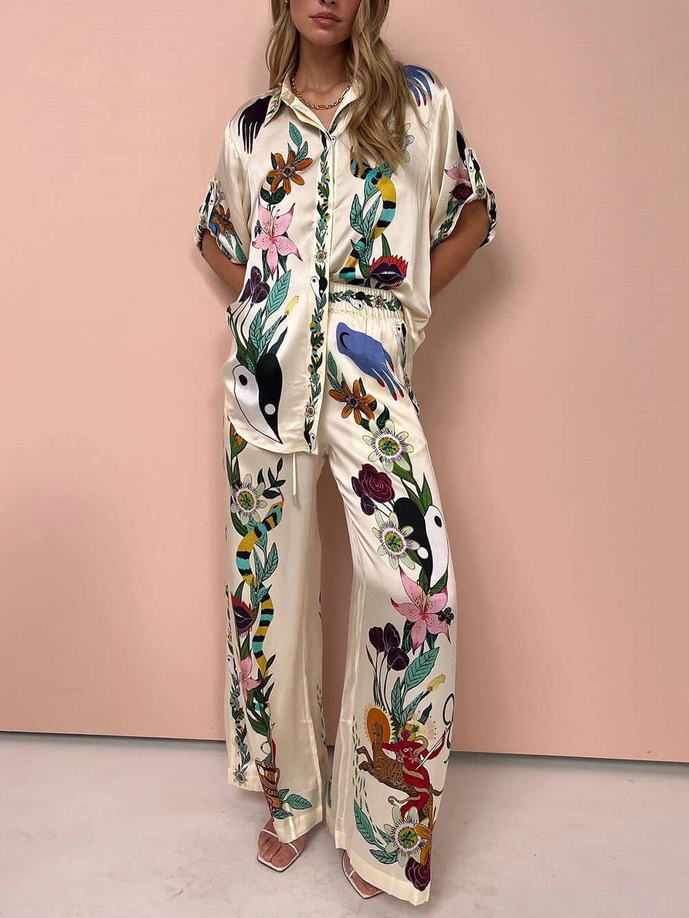 COMMENSE Silk-Feel  Print Pang Set